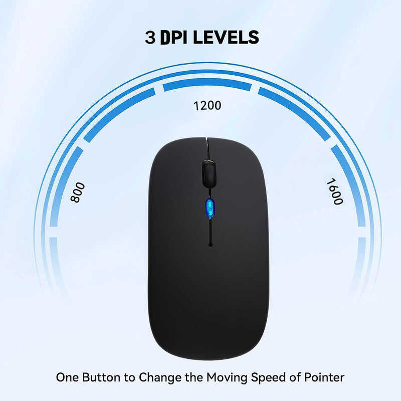 Wireless Bluetooth Mouse,LED Rechargeable Silent Slim Laptop Mouse,Portable(BT5.2/3.0 and USB 2.4G) Dual Mode Computer Mice,for Apple Laptop,ipad Tablet,Desktop,Mac,Phone. (Black Mouse) Black Wireless Bluetooth Mouse