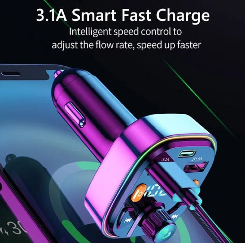 Bluetooth FM Transmitter for Car,Bluetooth Car Adapter with Dual USB Charging Car Charger MP3 Player Support TF Card & USB Disk,Hands Free Calling,7 Colors Led Backlit Light