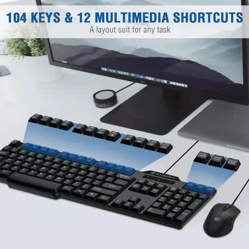 Wired Keyboard and Mouse Combo, Gofreetech Full-Size Keyboard and Mouse Combo with Optical 3 Button Mouse, USB Plug-and-Play, Compatible with Desktop, Laptop, Notebook, PC Windows