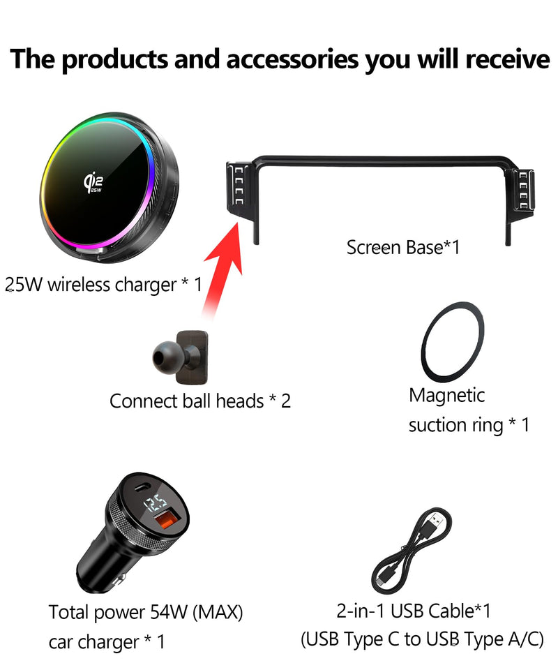 25W Car Mount Charger for Ford Maverick 2022-2024 8-Inch Screen | 2022-2024 Ford Maverick Qi2.2 25W MagSafe Fast Charging Cell Phone Holder Accessories,with Cooling Fan＆54W Fast Adapter Magsafe+Qi2 25W Fast Charging