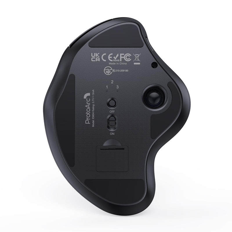 ProtoArc EM04 Wireless Trackball Mouse, Bluetooth Trackball Mouse | Thumb-control design reduces wrist fatigue, connect 3 devices via Bluetooth/2.4G USB-A, 500mAh rechargeable battery Gray