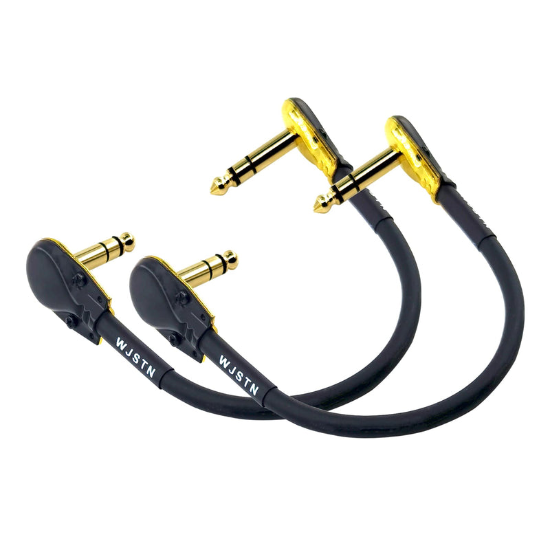 1/4 inch Right Angle TRS Stereo Dual Channel Guitar Flat Patch Cable Low Profile Pancake Design 1 feet 2 Pack (1 feet)