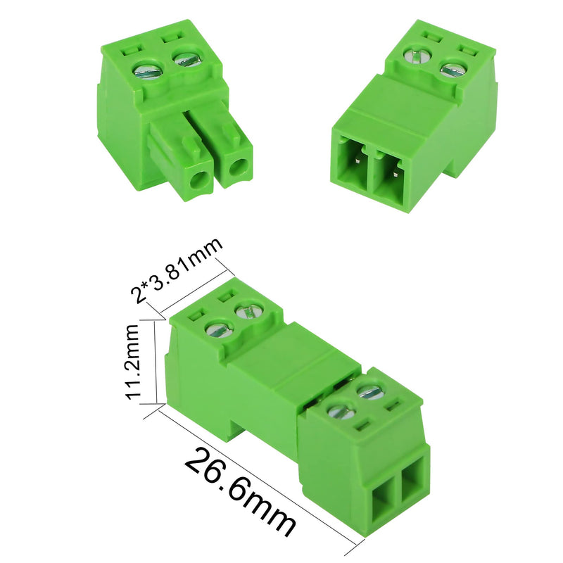 GINTOOYUN 5 Sets 3.81 mm Phoenix Plug 2 Pin, 300 V 15EDGRK 2-Pole 3.81 mm Earth Circuit Terminals, 3.81 mm Pitch 2P PCB Screw Terminals (Style 1) Style 1