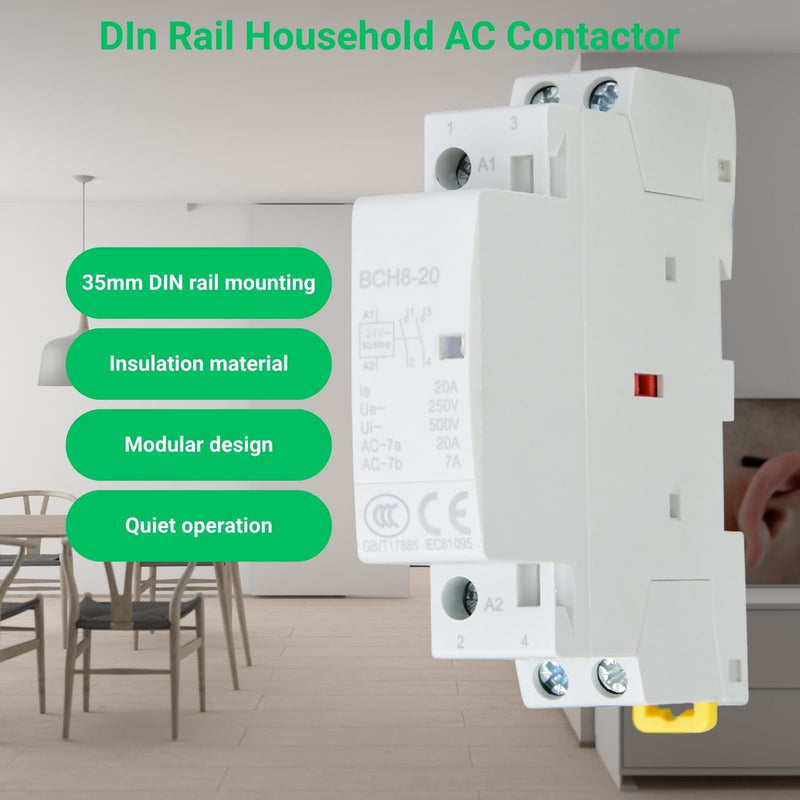 Jadeshay AC Contactor 2P 20A 24V 220V/230V 50/60Hz Household Contactor DIN Rail Mounting 1NO 1NC (24V)