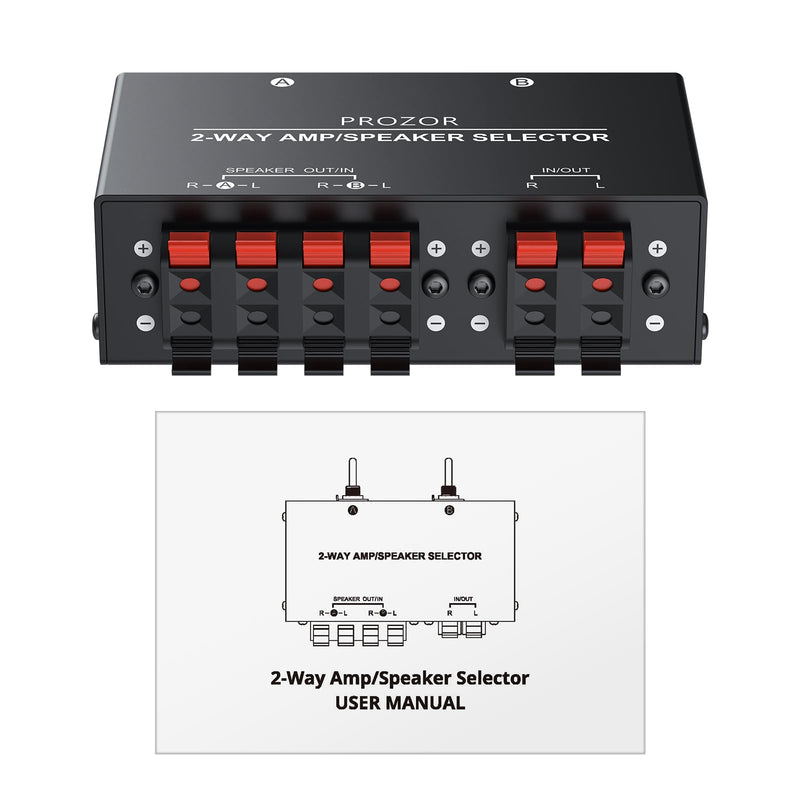 [AUSTRALIA] - PROZOR 2-Zone Speaker Switch Box, 2-Way Amp/Speaker Selector with Independent A/B Control, Passive Stereo Switcher for Amplifier and Receiver, 150W RMS per Channel, Support 4–16Ω Speakers Spring Clip 2 Zone 
