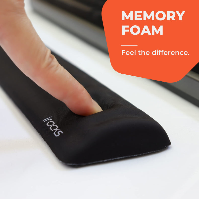 i-Rocks IRC41 Ergonomic Keyboard Memory Foam Wrist Rest Pad with Anti-Slip Base; Provides Cushioned Support and Pain Relief for Office, Gaming, Computer, Laptop, and Typing. (Black) Black Keyboard Pad