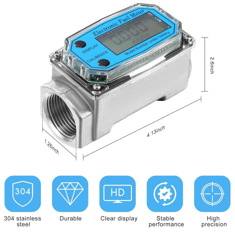 Uadme Flow Meter 15-150L/min 1" NPT Diesel Flow Sensor Mini Digital Turbine Flowmeter for Diesel Kerosene Petrol Shows Current and Cumulative Flow Blue