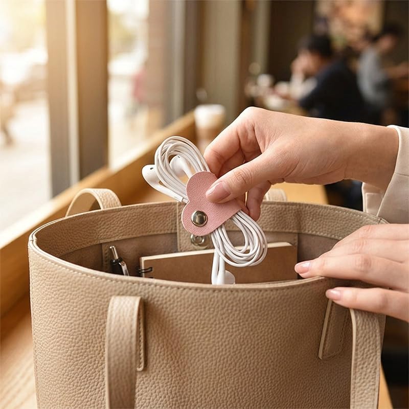 5 PCS Heart-Shaped Cord Organizer - Cable Management Ties for Earphones and Charger Cables - Tangle-Free Wire Winder for Travel and Home