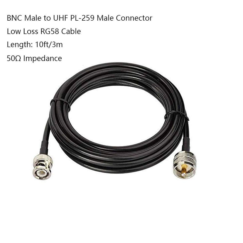 BNC Male to UHF PL-259 Male RG58 Cable 10ft/3m for CB Ham Two Way Radio Antenna Amateur Radio Transceiver FM Transmitter Radio Scanner Arrester Linear Amplifier Antenna Analyzer SWR Meter-2PACK