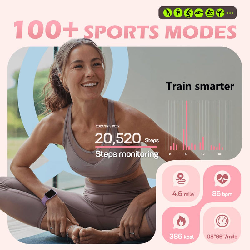 MorePro Health Fitness Tracker for Women Men, 24/7 Heart Rate Blood Pressure & Oxygen Monitoring, Sleep Tracker, 100+ Sport Modes Smart Watch, IP68 Waterproof, 2 Bands, Compatible Android iOS