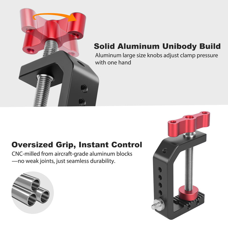 [AUSTRALIA] - C Clamp Desk Camera Mount, Aluminum Table C-clamp with 1/4" 3/8" Thread, Desktop DSLR Mount for Photo Studio Video Camera, Light Stand, Desk, Rods, Shelves, Bike, Max Clamp 2.36" (62021) 