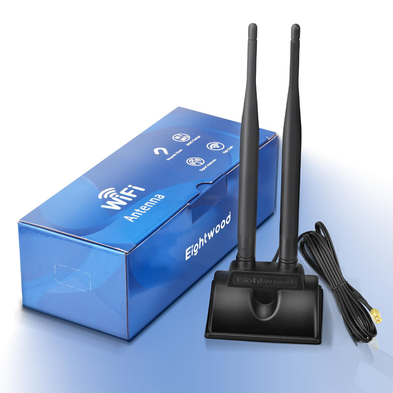 Eightwood WiFi Antenna with RP-SMA Male Connector, 2.4GHz 5GHz Dual Band | Magnetic Base Antenna for PC Desktop Computer, PCIe Bluetooth Card, Motherboard, WiFi Router wifi 6 antenna/rp-sma connector