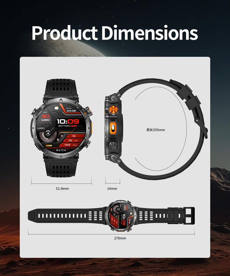 Military Smart Watch for Men, 1.7" HD Rugged Smartwatch with GPS, Bluetooth Call, 100+ Sports Modes, Heart Rate Blood Pressure Sleep Monitor, IP68 Waterproof Fitness Tracker (Black orange Band) Black orange Band