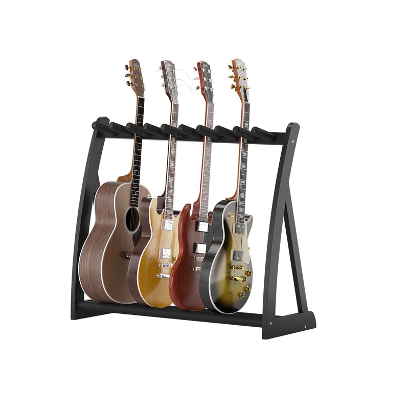 Multi Guitar Stand Heavy Duty - Wood Floor Stand for Electric Guitar and Bass, Adjustable Non-Slip Guitar Rack, Holds Multiple Guitars & Basses (Electric Guitar Stand, Bass Stand, Wood Guitar Stand) Black