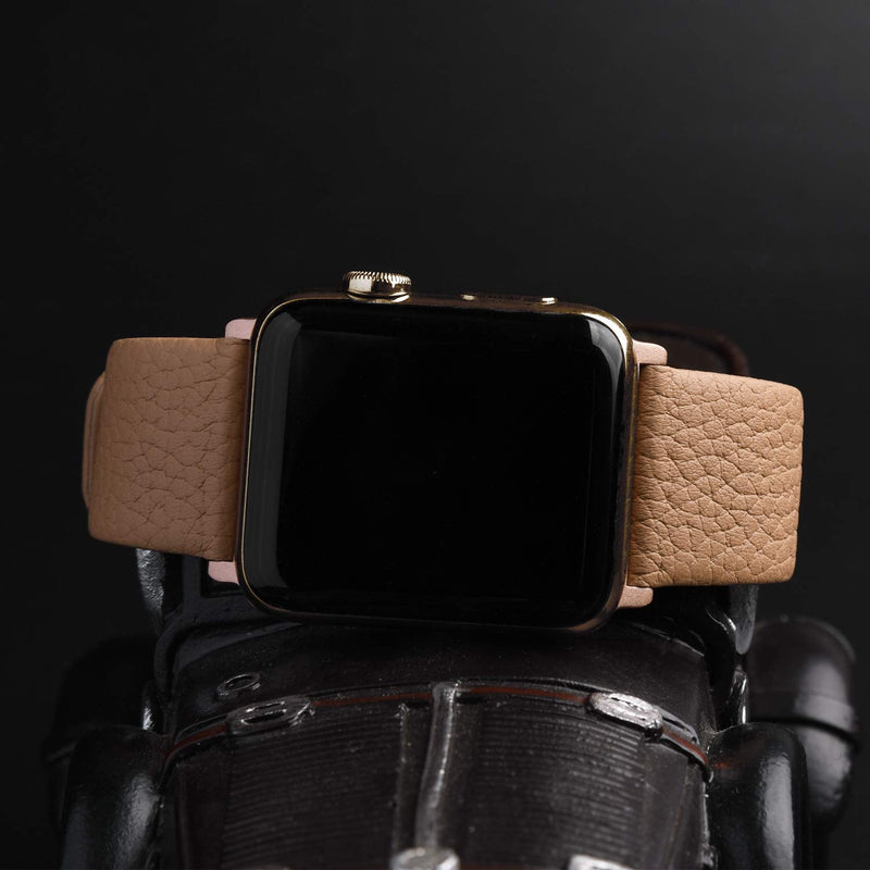 Fullmosa Compatible Stainless Steel Apple Watch Band 40mm Black with case & Compatible Leather Apple Watch Band 40mm Beige