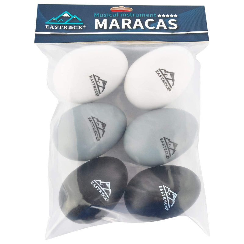 EastRock Egg Shakers Set 6 PCS Hand Percussion Shakers Musical Maracas Percussion Instruments black,white,gray