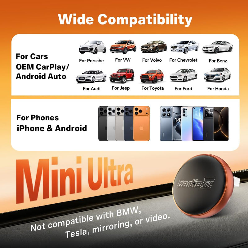 2-in-1 Wireless CarPlay & Android Auto Adapter - CarlinKit MINI Ultra3 | Converts Factory Wired CarPlay or Android Auto to Wireless | Auto Connect | for iPhone & Android | Ultra-Compact Design