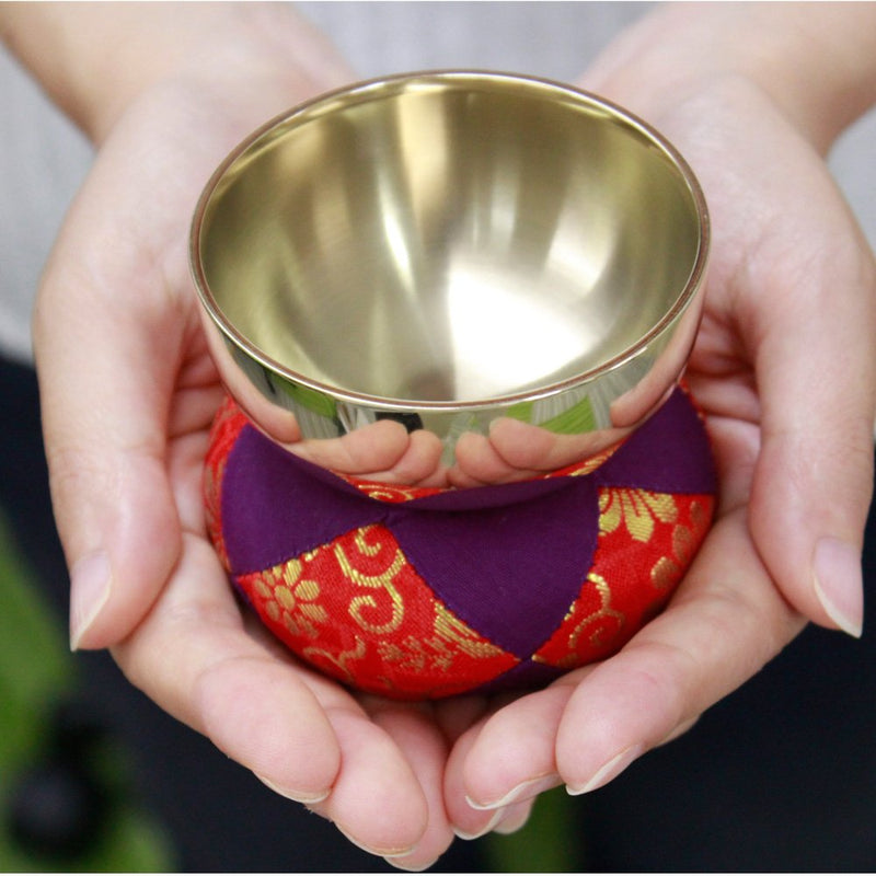 Otokurin Orin (Buddhist Bell) a Four-Piece Suite - Brass & Wood - Gold - Traditional Bell Set - A Key - For Buddhist Altar