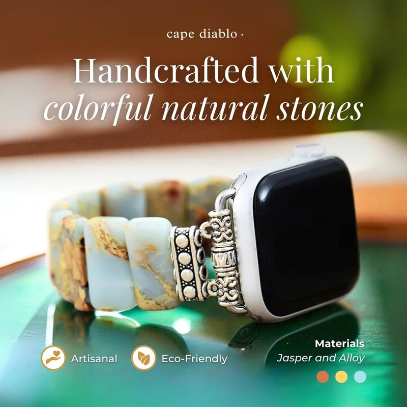 Cape Diablo Smart Watch Band for Women - Handmade Gemstone Strap - Compatible with 38mm-45mm Apple Faces Small - Fits 5.75-6.25 inch wrists Earth Tibetan