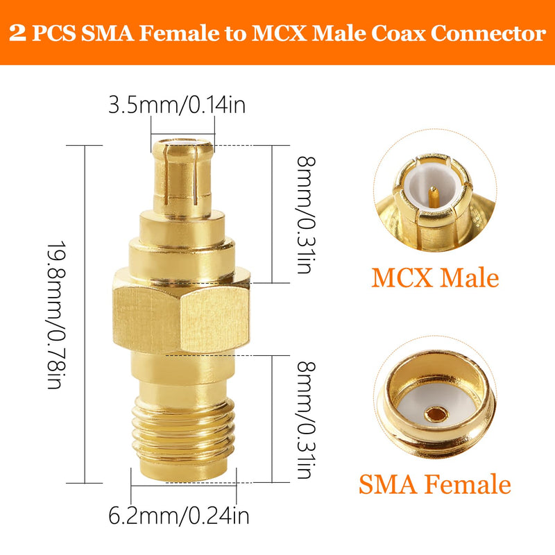 KUOQIY 2 pieces SMA female to MCX male antenna plug, SMA to MCX adapter, for antenna 4G LTE WiFi wireless router GPS system