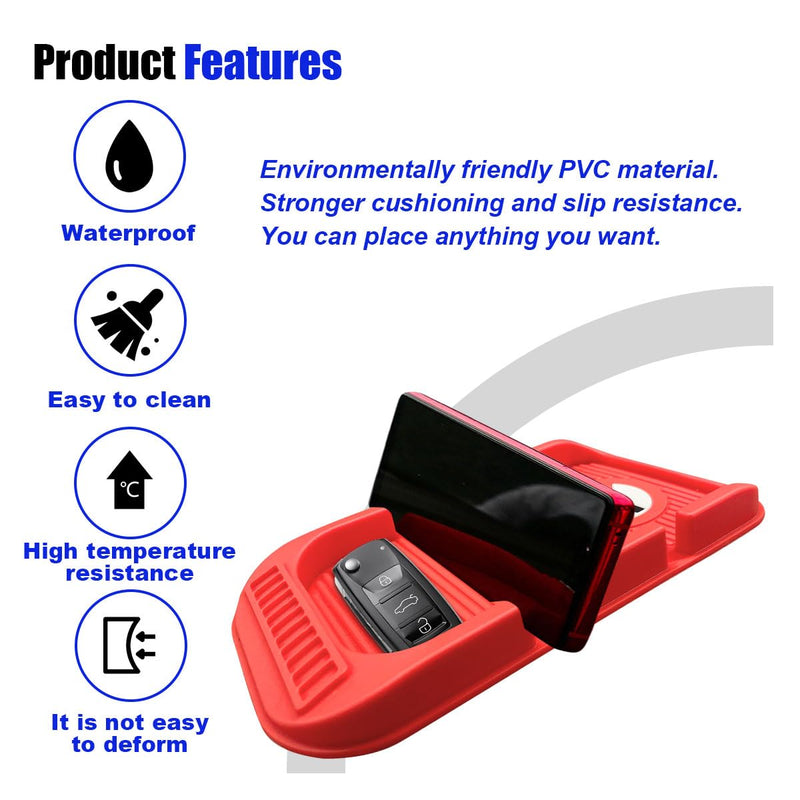Car Dashboard Anti-Slip Mat Cell Phone Holder, Double-Groove Sticky Gripping Gel Pad with Number Plate, Multifunctional Car Dashboard Sticky Pad Mat for Navigation Cell Phone Sunglass Keys (Red) red