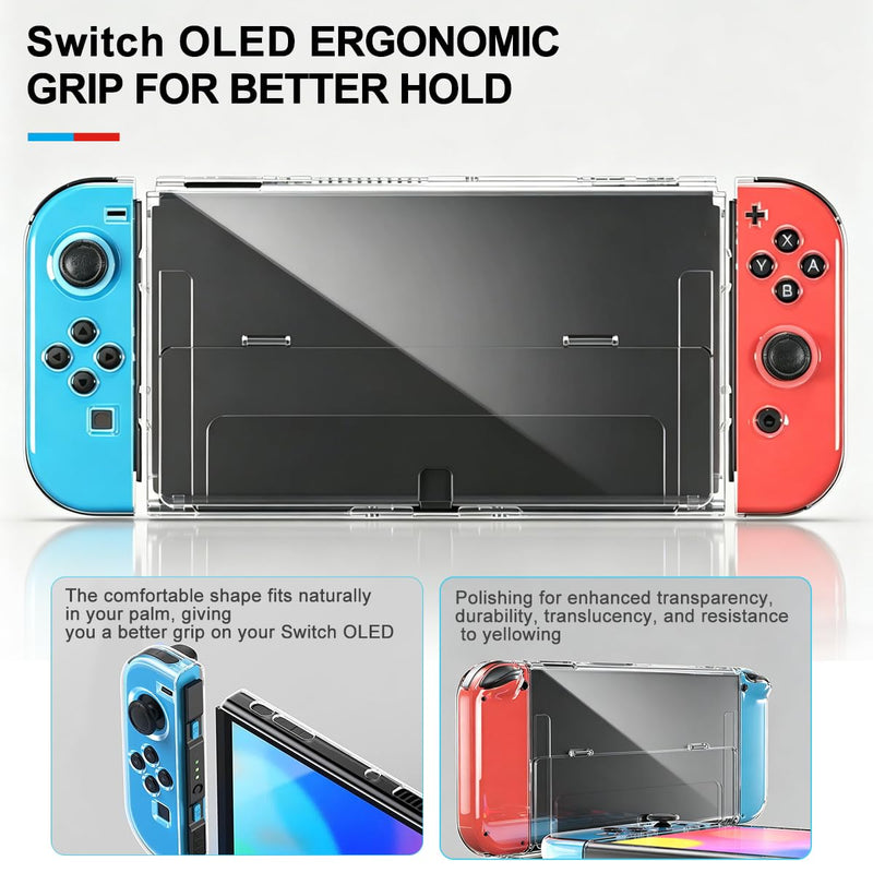 Accessories Bundle for Nintendo Switch 1/OLED, OUNFNOE 19-IN-1 Kits for Switch OLED Accessories, Carrying Case, Controller Charging Dock, Joy-Con Thumb Grips, Tempered Screen Protector, Steering Wheels for Mario Kart, Protective Console Cover
