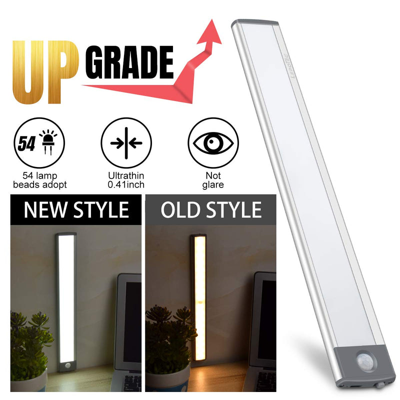 LED Motion Sensor Light,Under Counter Lighting, Wireless USB Rechargeable Kitchen Night Lights,Battery Powered Operated Light,54-LED Light for Wardrobe,Closets,Cabinet,Cupboard, 2 Count (Pack of 1) Silver-white Light 12.5inch-54LED
