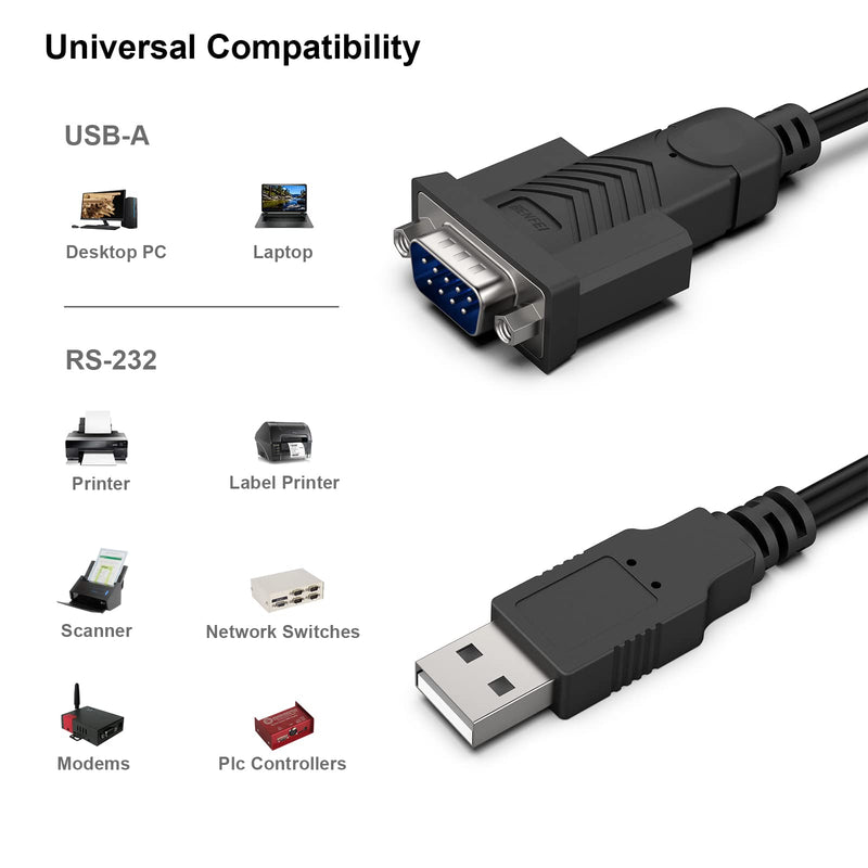 USB to Serial Adapter, Benfei 6 Feet USB to RS-232 Male (9-pin) DB9 Serial Cable, Prolific Chipset, Windows 10/8.1/8/7, Mac OS X 10.6 and Above