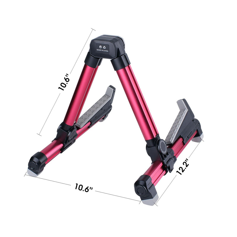 ENO MUSIC Alumium Alloy A-Frame Universal Folding Acoustic Guitar Stand, Suitable for Electric Bass Guitars, Red