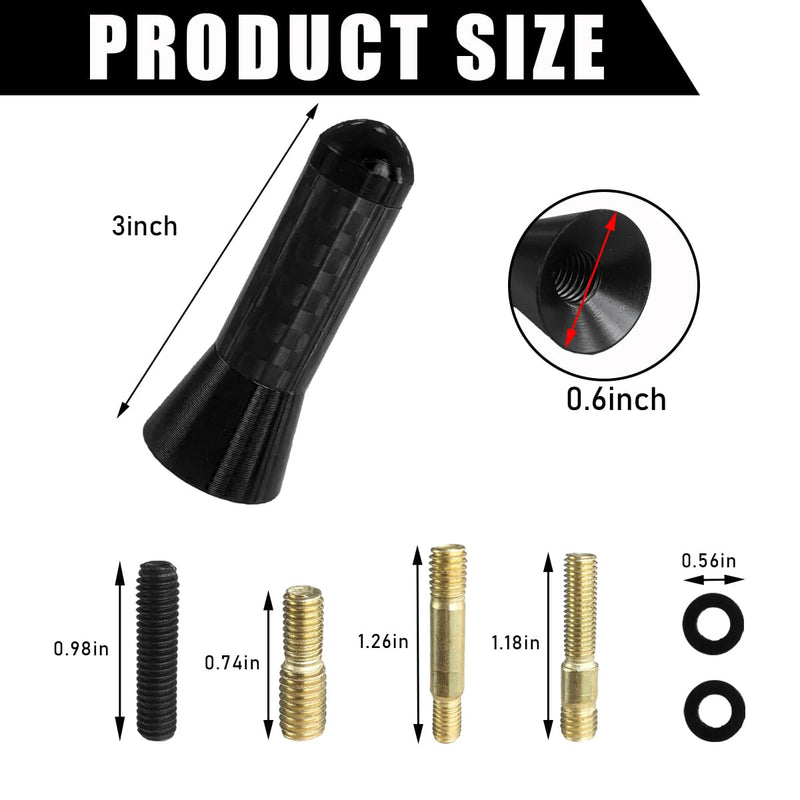 Car Short Antenna, 1.4 Inch Aluminum Auto Roof Mount Short Antenna, Radio Antenna Mast Replacement with Screws Universal for Most Vehicles, Universal Car Accessories (Black) Black