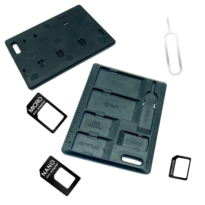 2 Packs SIM Card Holders with Tray Opener Pins, Card Storage Tool Set for Standard Micro Nano Micro-SD Memory Cards, with 3 Card Adapters and 1 Eject Pins - Black