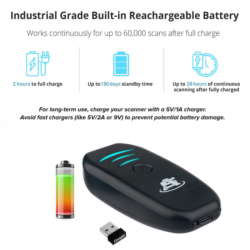 ScanAvenger Portable Mini-Wireless Bluetooth Barcode Scanner: Hand Scanners - Cordless, Rechargeable 1D & 2D Scan Gun for Inventory Management Wireless, Handheld USB QR (1D&2D Mini Barcode Reader) 1D&2D Mini Barcode Scanner