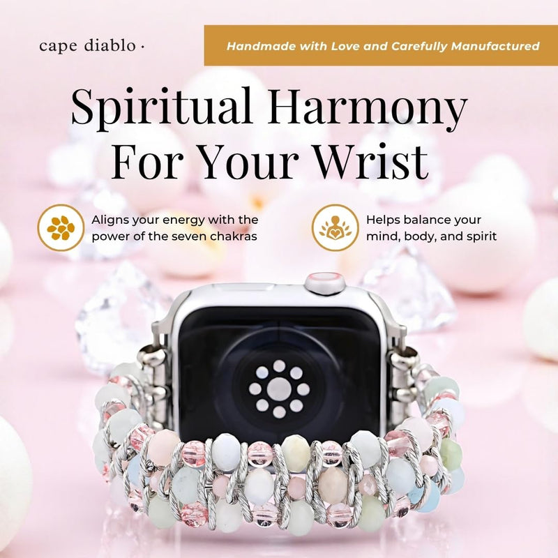 Cape Diablo Smart Watch Band for Women - Handmade Gemstone Strap - Compatible with 38mm-45mm Apple Faces Moonkissed Astral Large - Fits 6.5-7.0 inch wrists
