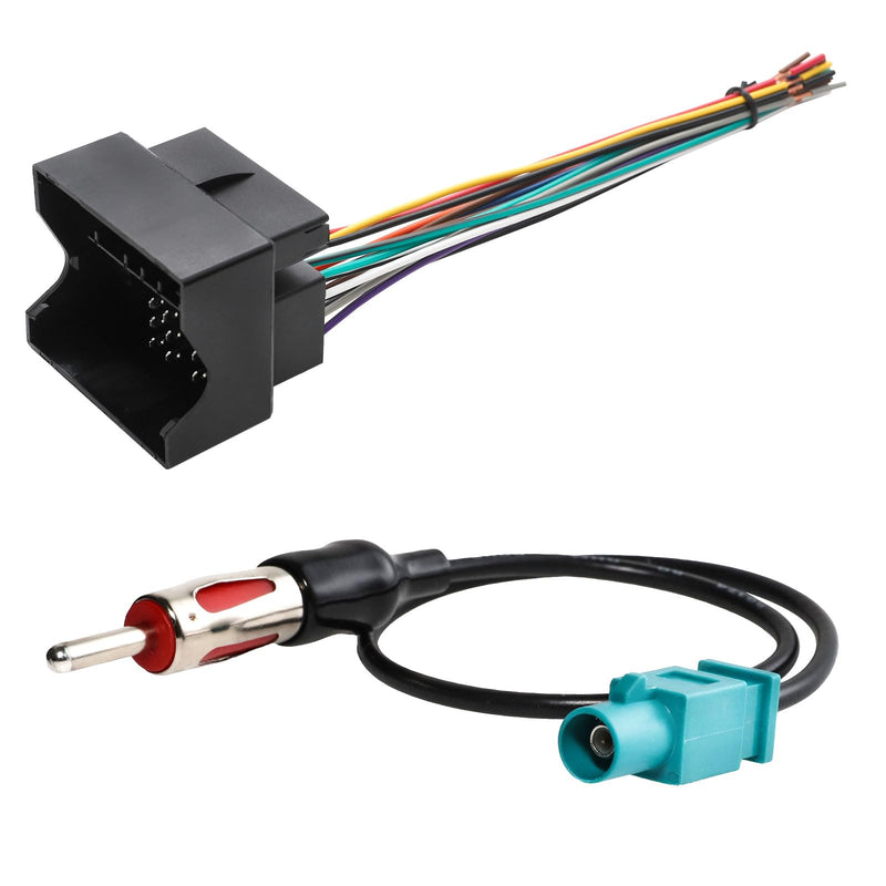 RED WOLF Stereo Wiring Harness w/Fakra Antenna Adapter for BMW 3/5, Volkswagen 2004-2015, Audi 2002-2010 Mercedes-Benz 2007-2015 Mount on Aftermarket Radio CD Player Wire Cable Kit