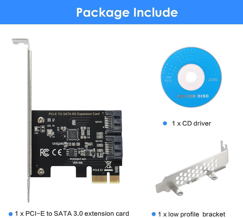 2-port SATA III 6Gbps Expansion Card, SATA Controller Card for PCI-Express Slot 1x 4X 8X 16x, Supports Windows Systems, Ubuntu, Vista