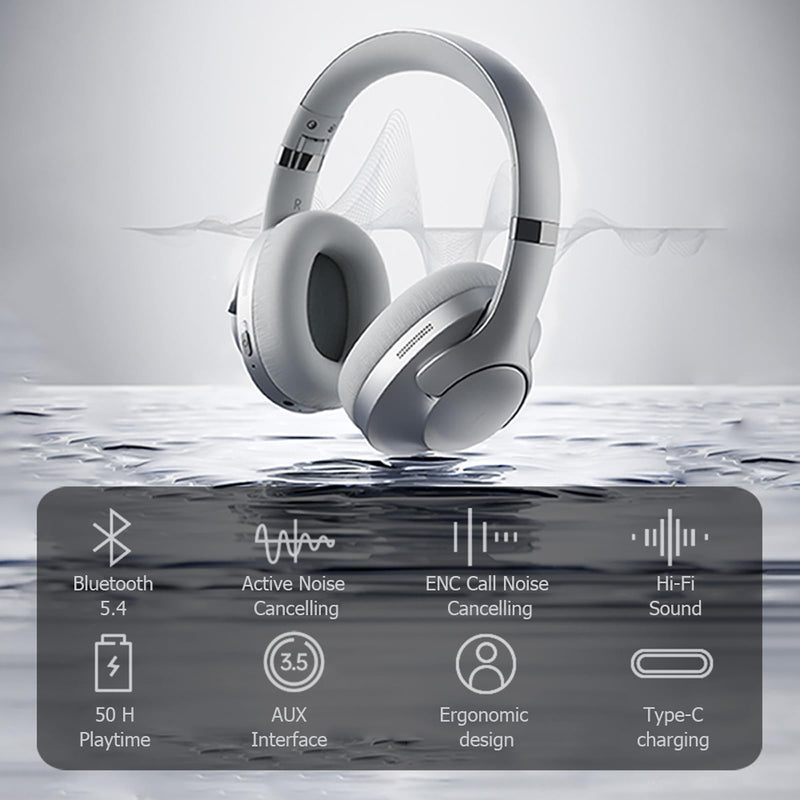 Xmenha BT048S Wireless & Wired Over Ear Headphones, Black, 50Hrs Battery, Bluetooth 5.4, ANC, Travel & Sport