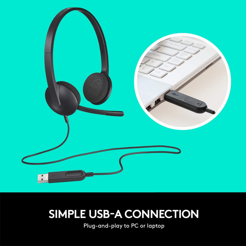 [AUSTRALIA] - Logitech USB Headset H340, Stereo, USB Headset for Windows and Mac - Black (Pack of 1) Standard Packaging 