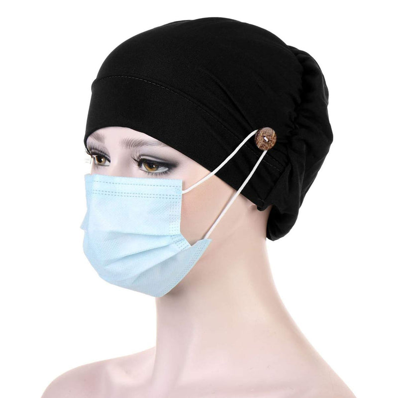 iplusmile Chemotherapy Hat with Buttons Turbans Hat Chemo Hat Headwear Sleep Cap Headwrap Cancer Slouchy Hat Peeling Hat Bouffant Hats for Women Black M