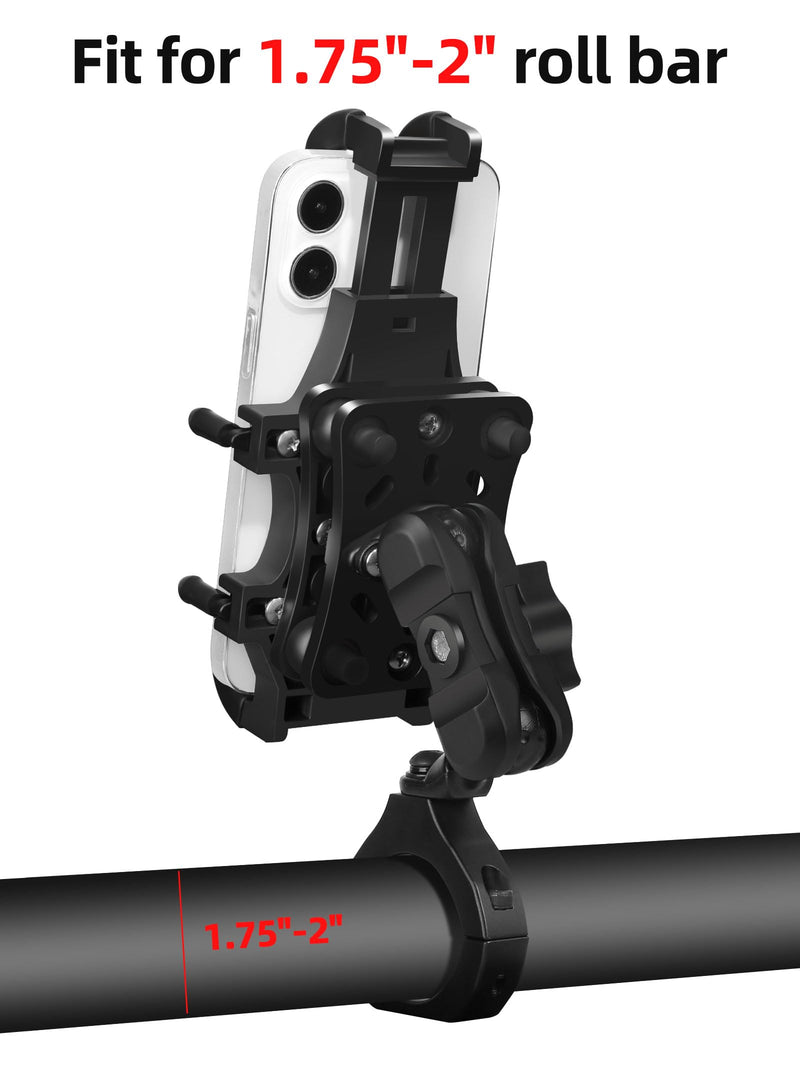 ZIDIYORUO Anti-Shake UTV Phone Mount Holder with Vibration Dampener | Heavy Duty Aluminum SXS Cell Phone Holder Fit for 1.75"-2" Roll Cage, Adjustable & Full Protection, Holds 4.7"-7.1" Phones