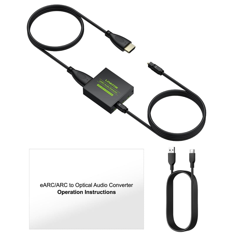 LiNKFOR eARC/ARC Audio Extractor, HDMI eARC to Optical Converter with Audio Signal Indicator & 2.1M Cable, 192kHz, Dolby 5.1 DTS 5.1, for TV to Soundbar,Wireless Headphones,Home Theater(NO CEC)