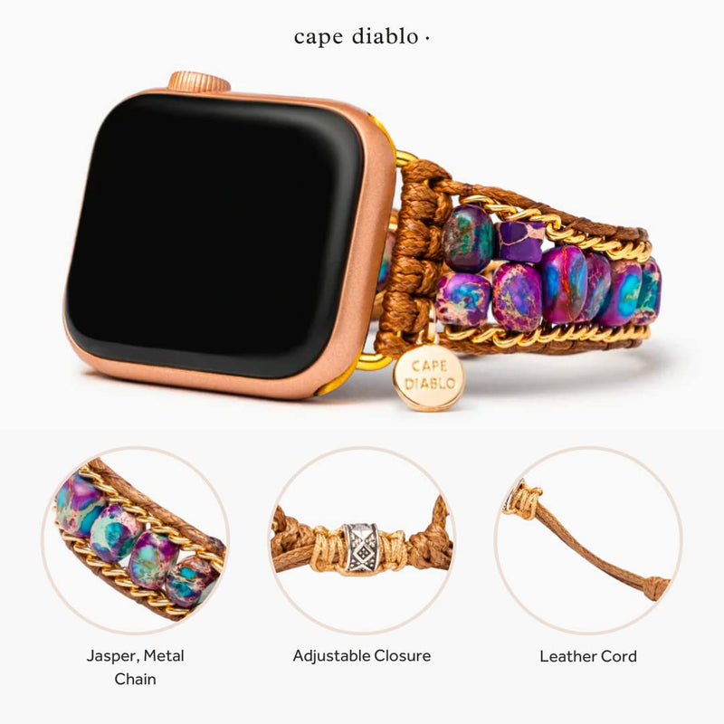 Cape Diablo Compatible with Apple Watch Band 49mm 45mm 41mm 44mm 42mm 40mm 38mm Boho Handmade Watch Strap for Women for iWatch SE/Ultra Series 9 8 7 6 5 4 3 2 Moonlight Jasper
