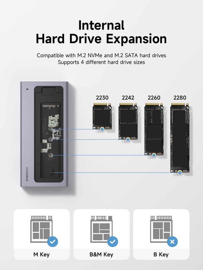 Hagibis USB C Hub with M.2 SSD Enclosure, Magnetic Cover Easy Disassemble External Hard Drive Enclosure with 10Gbps USB 3.1, USB C for MacBook Pro, iPhone15 Pro Max, Mac Mini, Laptop, PC (HB777)