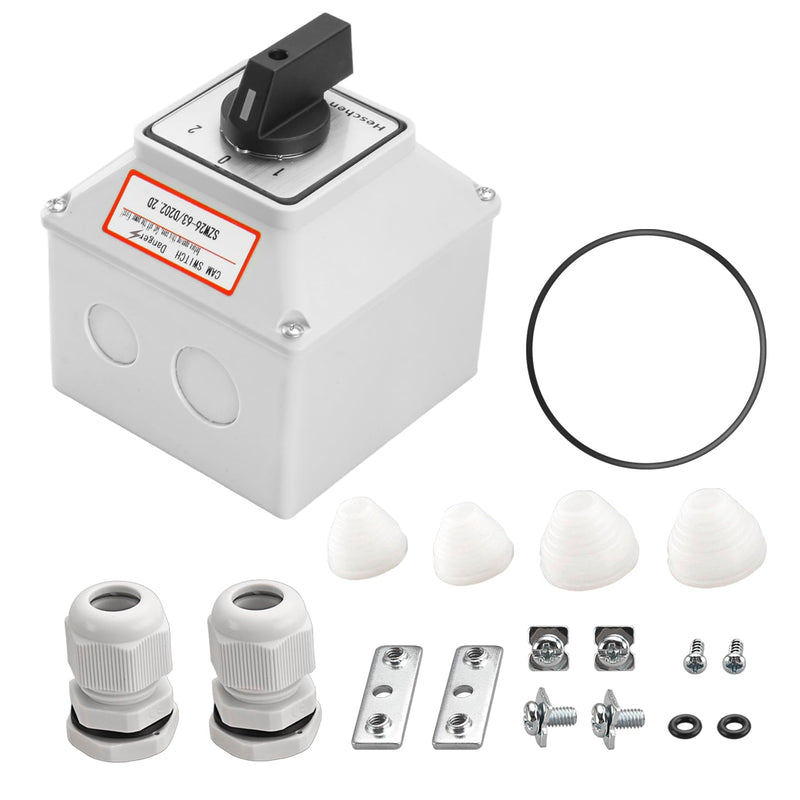 [AUSTRALIA] - Heschen Universal Rotary Cam Selector Changeover Switch, SZW26-63/D202.2D, 660V 63A, ON-Off-ON, 3 Position 2 Phase 8 Terminals, with Master Switch Exterior Box, Gray 