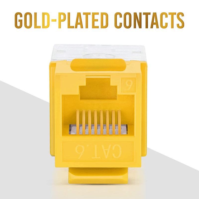 GTZ Bundle – 2 Items: RJ45 Cat6 Pass Through Connectors, Pack of 100 + RJ45 Cat6 / 5e Keystone Jacks, 20 Pack - Yellow