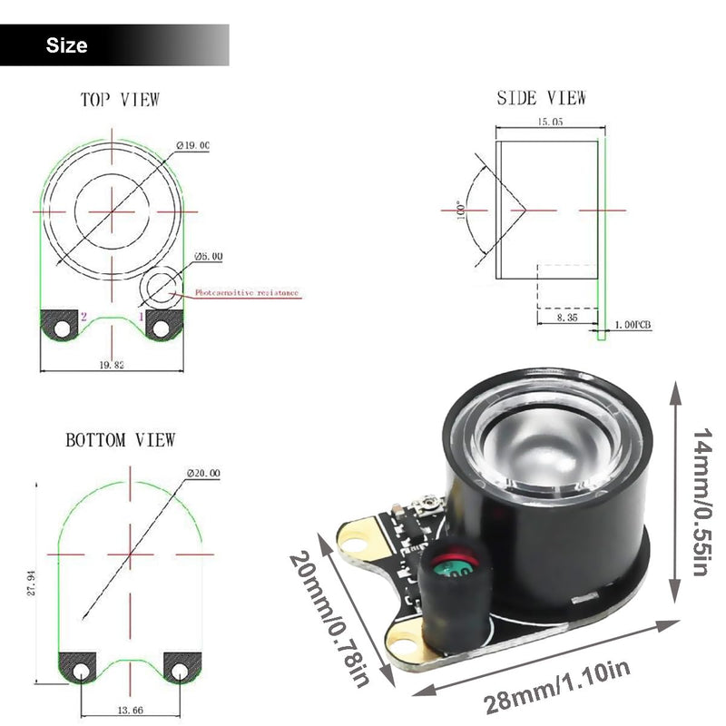 Youmile Infrared LED Module for Raspberry Pi Camera 3 W 850 nm IR Night Vision Infrared Spotlight Light Sensitive Lamp 2 Hole Spacing 13.66 mm Adjustable Resistance with Screwdriver Pack of 2