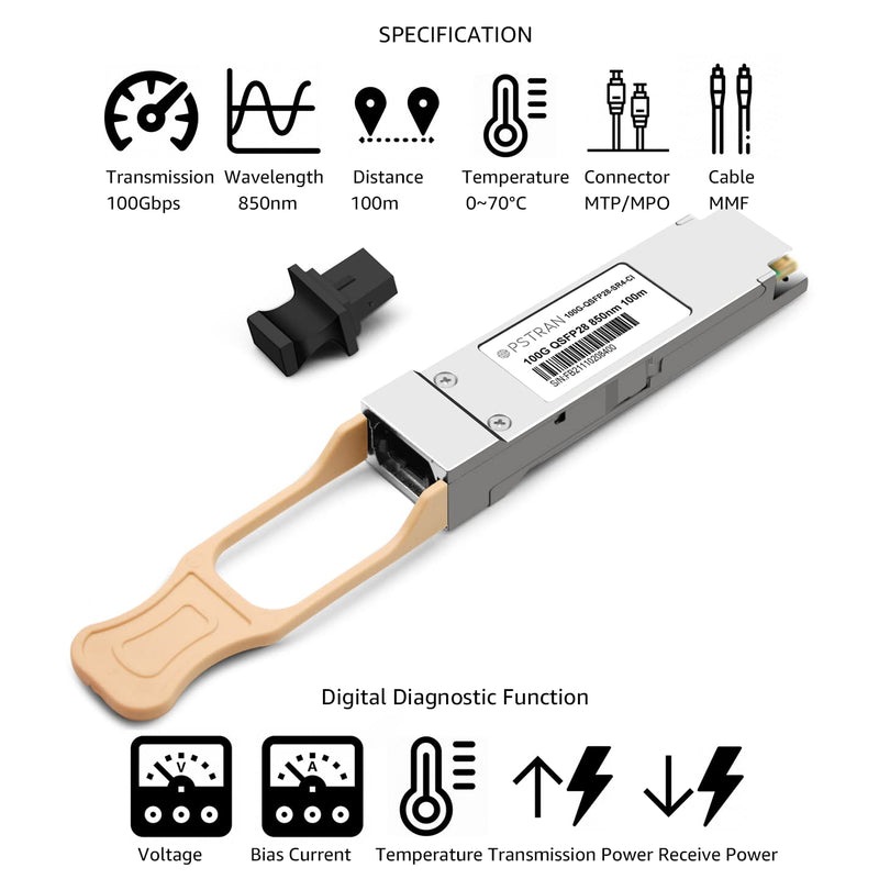 100GBASE-SR4 QSFP28 Optical Transceiver Module Compatible with Cisco QSFP-100G-SR4-S Meraki MA-QSFP-100G-SR4 100G QSFP28 SR4 850nm 100m DDM MPO-12/UPC MMF 100GBASE-SR4: 100m for Cisco