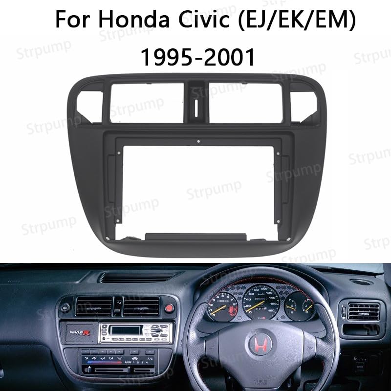 9'' Car Radio Stereo Fascia Frame Panel Trim Bezel with Power Harness Cable for Honda Civic (EJ/EK/EM) 1995-2001 Mounting Kit RHD