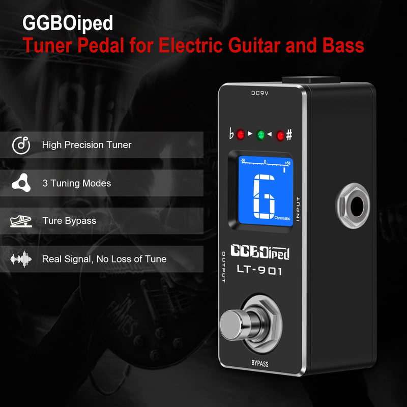 Tuner Pedal, High Precision Chromatic Guitar Tuner Pedal with LCD Indicator for Electric Guitar & Bass, Dual Independent Channel Mode, True Bypass Black Tunner Pedal