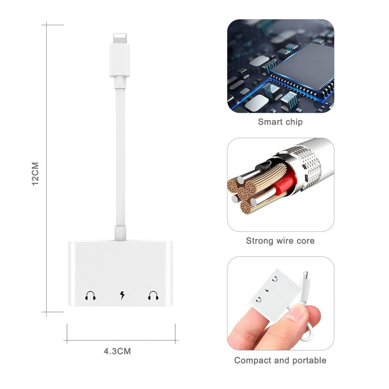 [AUSTRALIA] - 3in1 Lighting to 3.5mm,Headphone Adapter for iPhone, Dual Earphone Jack Audio and Charging Adapter,Headphone Splitter for iPhone 14/13/12/11/XS Max/XR/8/7 Plus /6/ iPad,Support iOS 10 to16 
