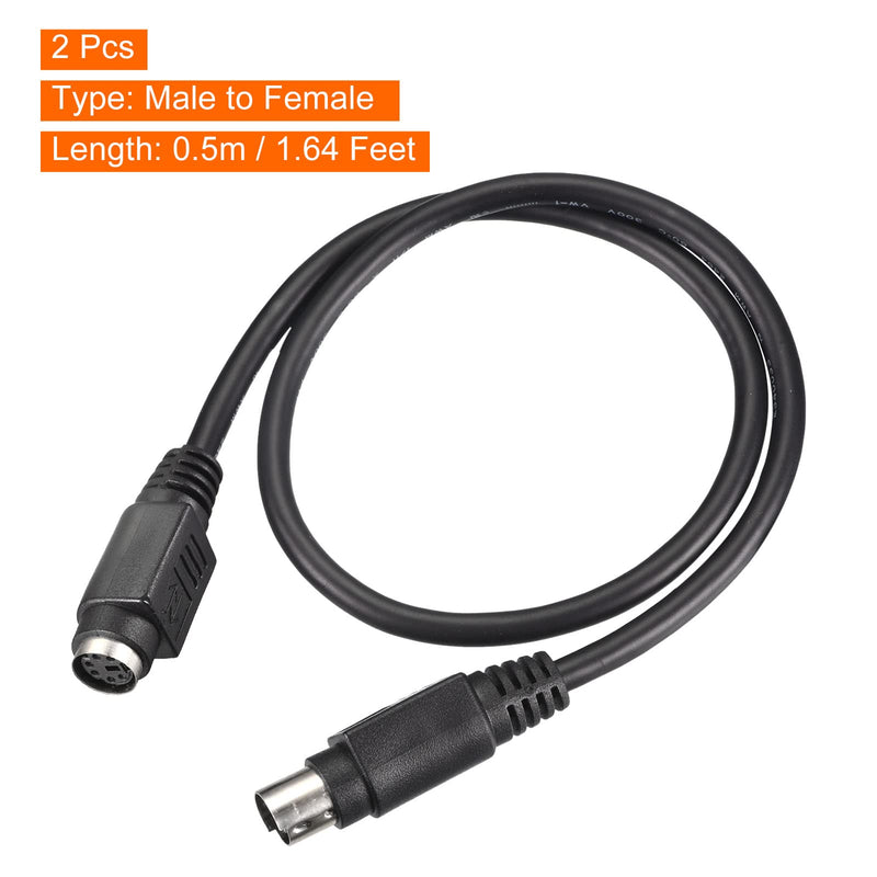 MECCANIXITY PS/2 Mouse and Keyboard Extension Cable 6 Pin 1.64 Feet Male to Female for PC 2 Pcs Black